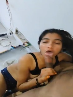Black Bra Gf Giving Awesome Blowjob To Bf